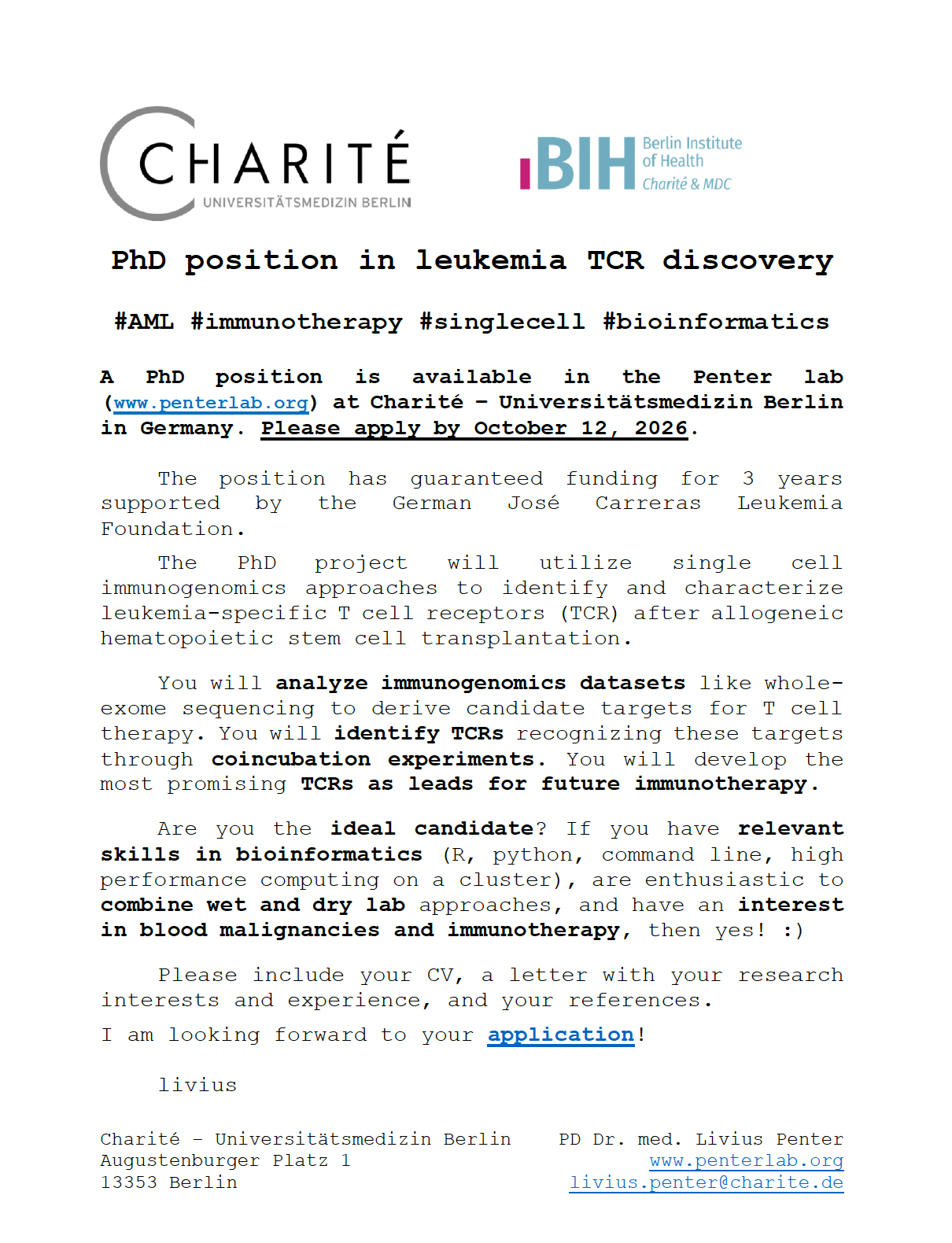 PhD position Penter lab 2026